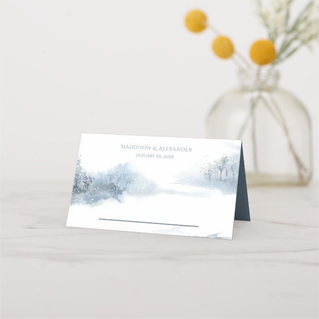 Tarjeta De Asiento Recepción de la boda azul y blanca (Anverso)