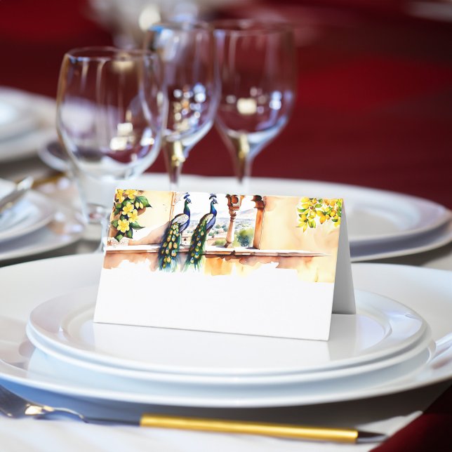 Tarjeta De Asiento Recepción en el palacio de Jaipur, boda indio (Indian wedding peacock Jaipur palace wedding reception Place Cards customized wedding table decor)