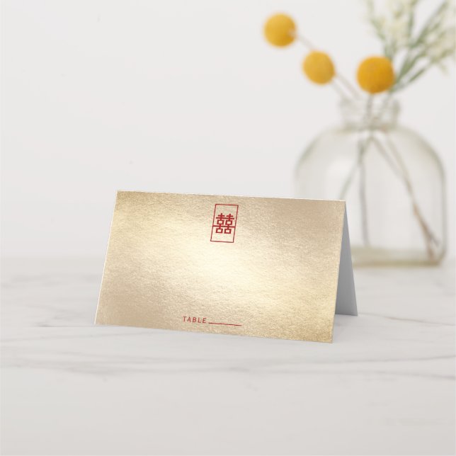 Tarjeta De Asiento Rectángulo doble felicidad Boda chino de oro (Anverso)