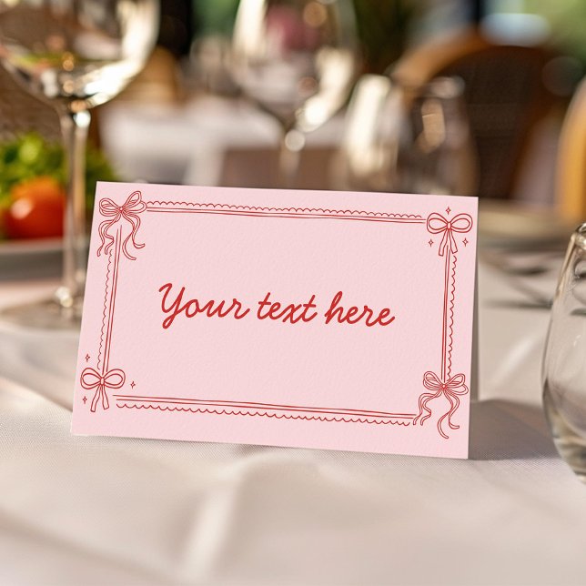 Tarjeta De Asiento Red and Pink Bow Cake Birthday Party Food Tent (Subido por el creador)