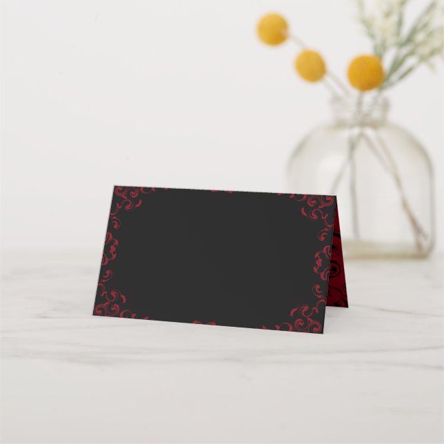 Tarjeta De Asiento Red & Black Swirl Gothic Boda (Anverso)