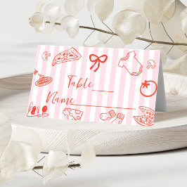 Tarjeta De Asiento Red & Pink Hand Drawn Pizza Baby Shower Place Card
