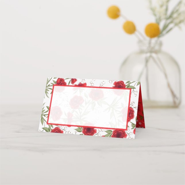Tarjeta De Asiento Red Rose Romantic Wedding (Anverso)