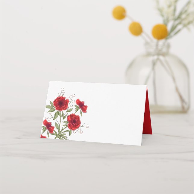 Tarjeta De Asiento Red Rose Romantic Wedding (Anverso)