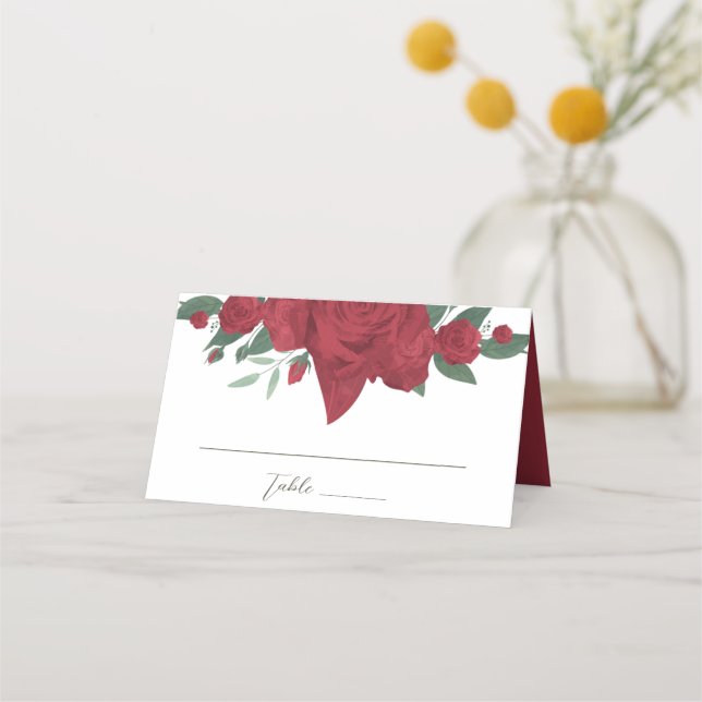 Tarjeta De Asiento Red Roses Boho Boda (Anverso)