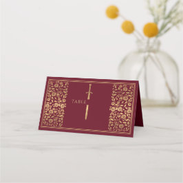 Tarjeta De Asiento Red Royal Medieval Sword Boda Place Card