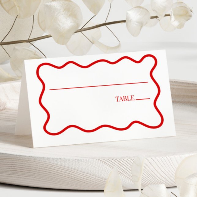 Tarjeta De Asiento Red White Elegant Wavy Border Wedding (Subido por el creador)