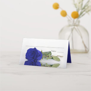 Tarjeta De Asiento Reflejando la escritura del Boda del Rosa azul rea