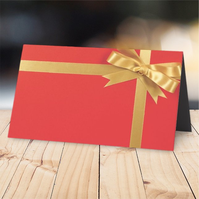 Tarjeta De Asiento Regalo rojo moderno con arco dorado | Día festivo (Subido por el creador)