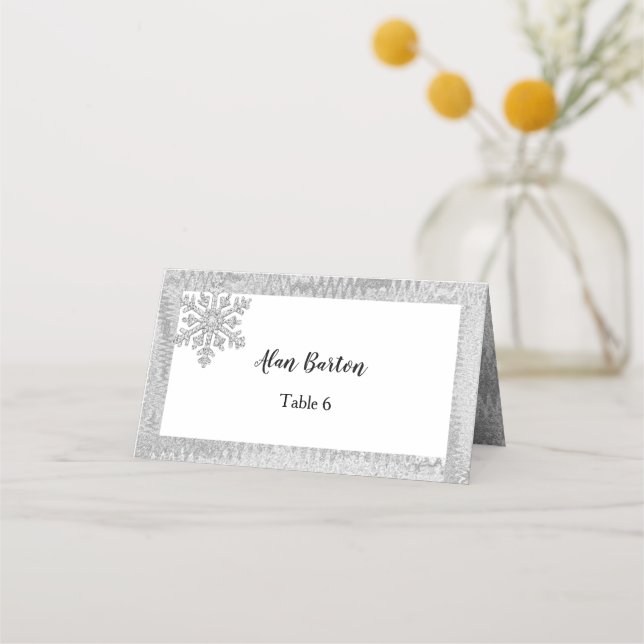 Tarjeta De Asiento Relieve metalizado plateado Diamond Snowflakes Spa (Anverso)
