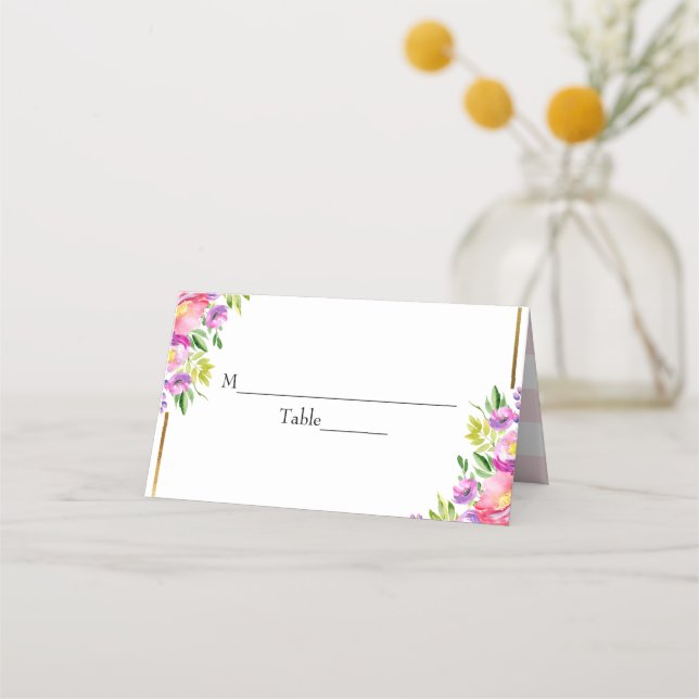 Tarjeta De Asiento Relieve metalizado Rosa y Faux Gold Floral Bridal  (Anverso)