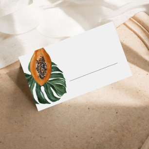 Tarjeta De Asiento Relleno de hoja tropical y papaya
