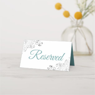 Tarjeta De Asiento Reservada la Boda Elegante Blanca y Verde azulada