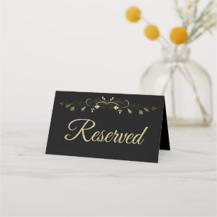 Tarjeta De Asiento Reservada la Boda Elegante de Oro y Negro