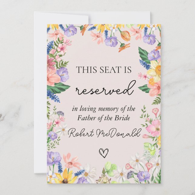Tarjeta de asiento reservada para la boda de prima (Anverso)