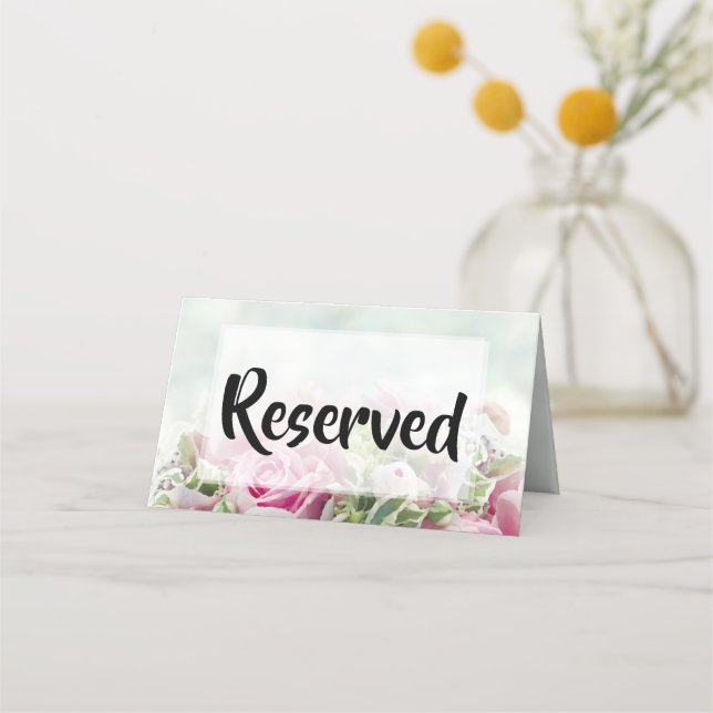 Tarjeta De Asiento Reservado Boda de rosas rosadas y peony Buds (Anverso)