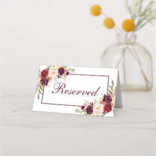 Tarjeta De Asiento Reservado Boda floral de color de agua de Borgoña