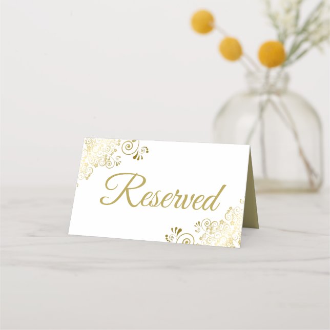 Tarjeta De Asiento Reservado el oro de la elegante boda blanca (Anverso)