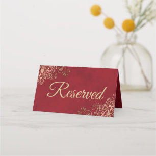 Tarjeta De Asiento Reservado el oro de la exuberante boda Red Elegant