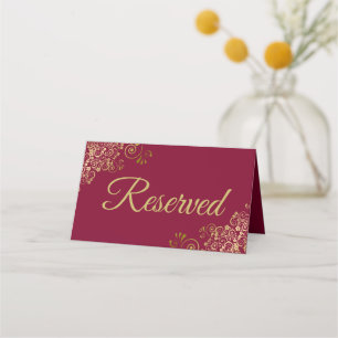 Tarjeta De Asiento Reservas de oro a Boda de Borgoña Maroon