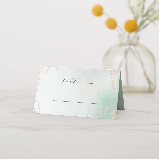 Tarjeta De Asiento Resumen Aqua Ombre Fade with Frost Gold Purpurina (Anverso)