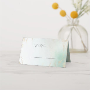 Tarjeta De Asiento Resumen Aqua Ombre Fade with Frost Gold Purpurina