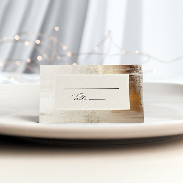 Tarjeta De Asiento Resumen de oro | Boda elegante (These elegant wedding table cards feature a faux gold abstract look with a neutral center)