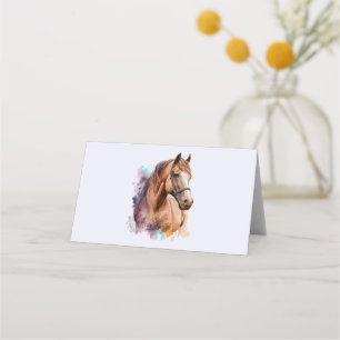 Tarjeta De Asiento Retrato de cabeza de caballo marrón en acuarela