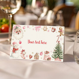 Tarjeta De Asiento Retro Christmas Pink Santa Birthday Food Tent