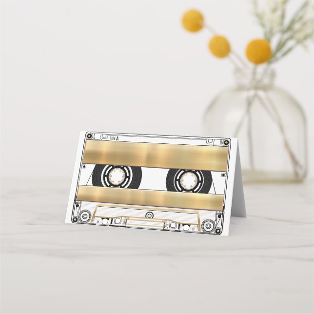 Tarjeta De Asiento Retro Gold Cassette Tape Blank Wedding Folded (Anverso)
