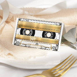 Tarjeta De Asiento Retro Gold Cassette Tape Wedding Folded Place Card