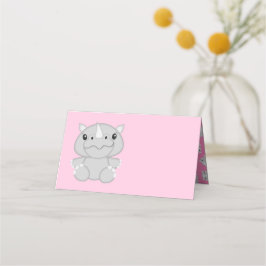 Tarjeta De Asiento Rhino Baby Shower Safari Chica rosado