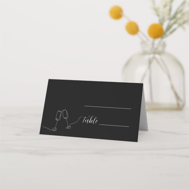 Tarjeta De Asiento ROE Boda simple negro y blanco (Anverso)