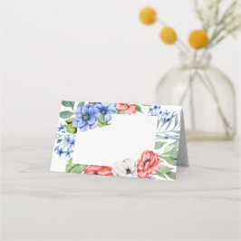 Tarjeta De Asiento Rojo Blanco y Azul Floral Patriótico 