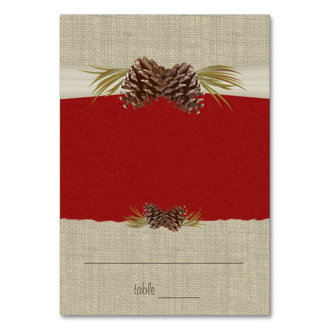 Tarjeta de asiento rojo Pine Cones y Burlap (Anverso)