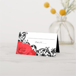 Tarjeta De Asiento Rojo Rosa Negro Boda Flourish doblado