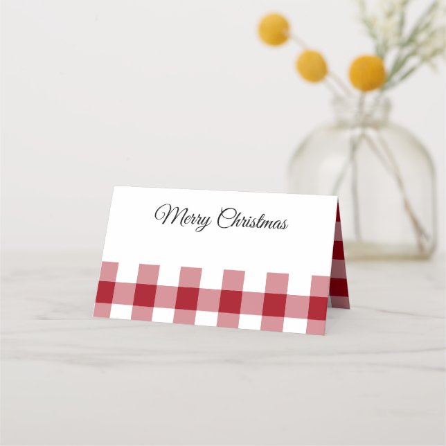 Tarjeta De Asiento Rojo Rústico Cuadros Feliz Navidad  (Anverso)