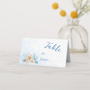 Tarjeta De Asiento Romance Costero Etéreo Conchas de Mar Boda en la P
