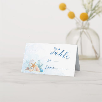 Tarjeta De Asiento Romance Costero Etéreo Conchas de Mar Boda en la P