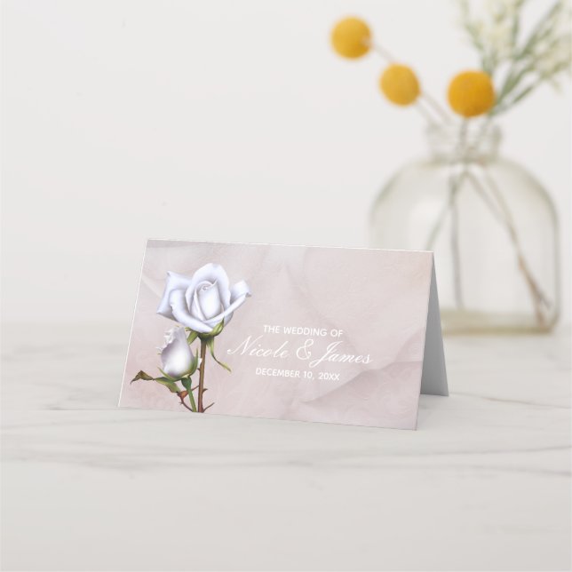Tarjeta De Asiento Romántica blanda Roses Blancos Elegante Mesa de Bo (Anverso)