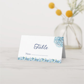 Tarjeta De Asiento Romántica Hortensia Azul Polvorienta Acuarela Boda