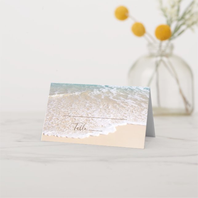 Tarjeta De Asiento Romántica ola oceánica tropical boda de playa trop (Anverso)