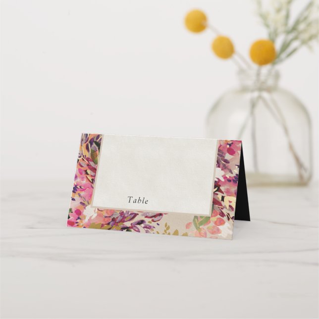 Tarjeta De Asiento Romántico Bouquet Hot Pink Black Boda (Anverso)