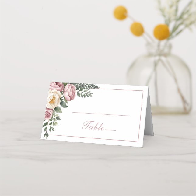 Tarjeta De Asiento Romántico Jardín Rosa Peony y Rosa Boda Floral (Anverso)