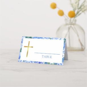 Tarjeta De Asiento Rosa acuarela Dusty Blue Baptism Boy