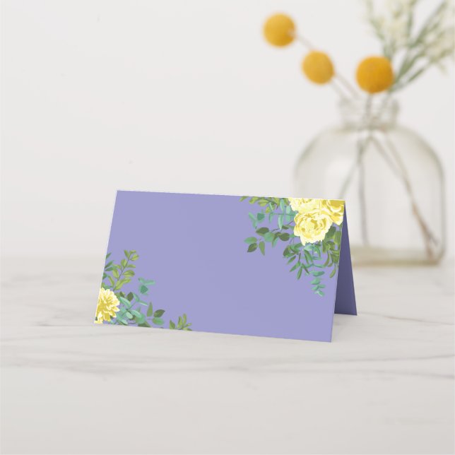 Tarjeta De Asiento Rosa azul claro amarillo y perwinkle Boda floral (Anverso)