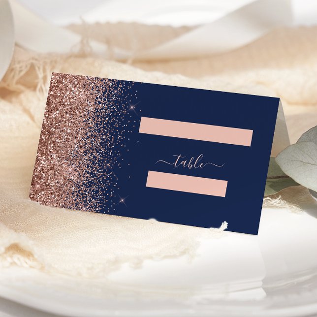 Tarjeta De Asiento Rosa azul  moderno Purpurina de oro Boda perimetra (Subido por el creador)