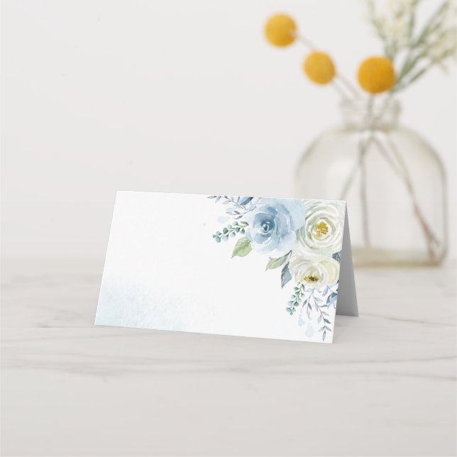 Tarjeta De Asiento Rosa azul turbio Boda floral (Anverso)