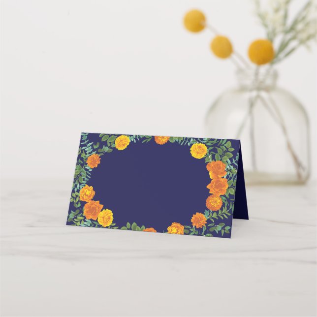 Tarjeta De Asiento Rosa azul y Naranja Boda Floral Moderno (Anverso)