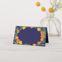 Tarjeta De Asiento Rosa azul y Naranja Boda Floral Moderno